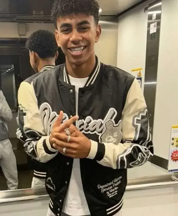 BoohooMAN Teddy 2026 Lamine Yamal Black And White Varsity Bomber Jacket