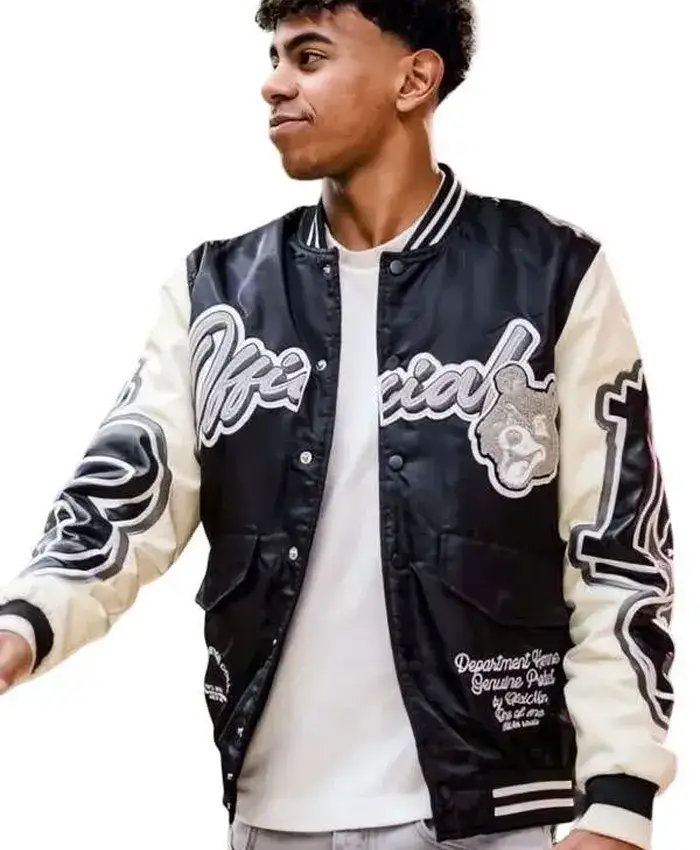 BoohooMAN Teddy Lamine Yamal Black And White Varsity Bomber Jacket