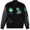 Boston Celtics OVO Wool And Leather Full Snap Black Varsity Jacket