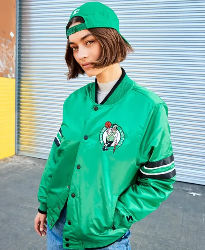 Boston Celtics Starter Green Satin Bomber Jacket