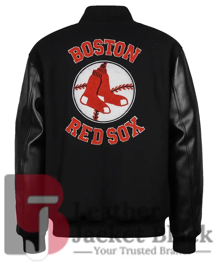 Boston Red Sox Black Out Vintage Logo Black Varsity Jacket 1