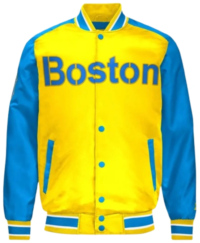 Boston Red Sox Full Snap Gold And Blue Satin Varsity Jacket