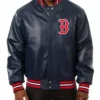 Boston Red Sox Navy Blue Leather Varsity Jacket