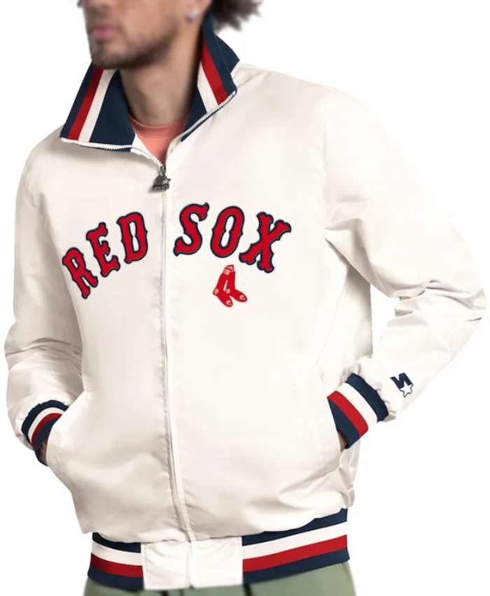 Boston Red Sox The Captain Full Zip Varsity White Satin Jacket For Men And Women