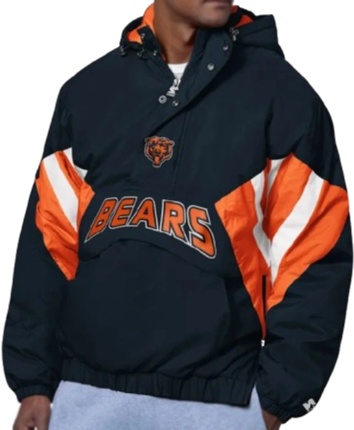 Breakaway Crinkle Popover Chicago Bears Line Up Half Zip Navy Pullover Hooded Jacket