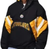 Breakaway Crinkle Popover Line Up Pittsburgh Steelers Half Zip Black Hooded Jacket