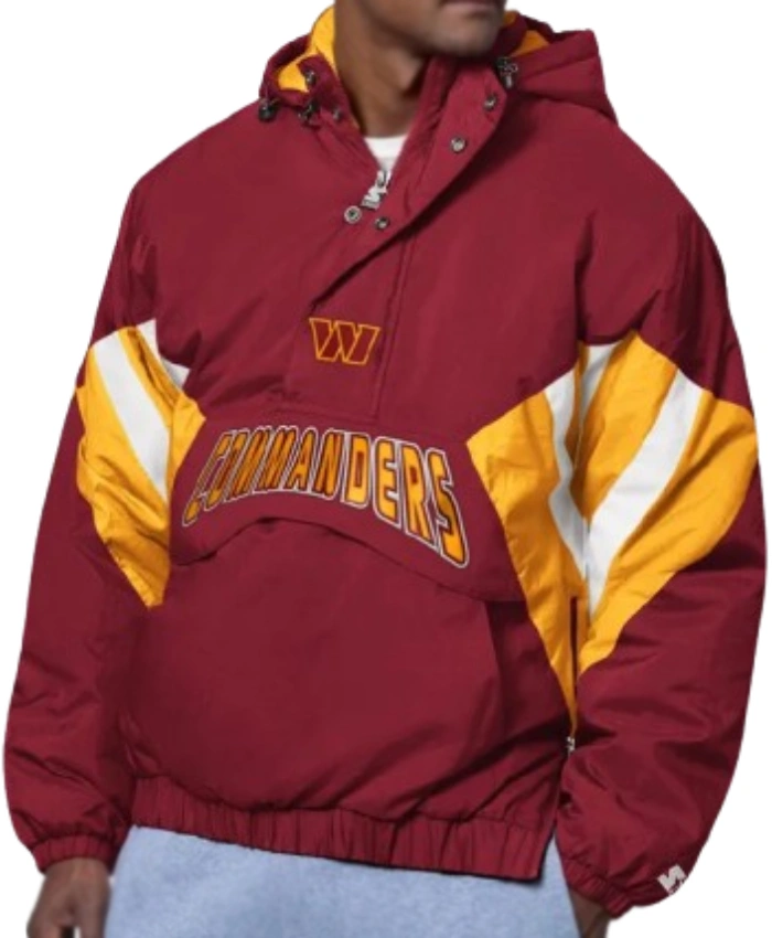 Breakaway Crinkle Popover Line Up Washington Commanders Half Zip Hooded Burgundy Jacket