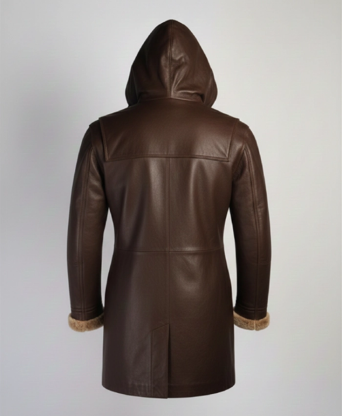 Alternative view of Brent Hook Closure Chocolate Brown Hooded Leather Coat