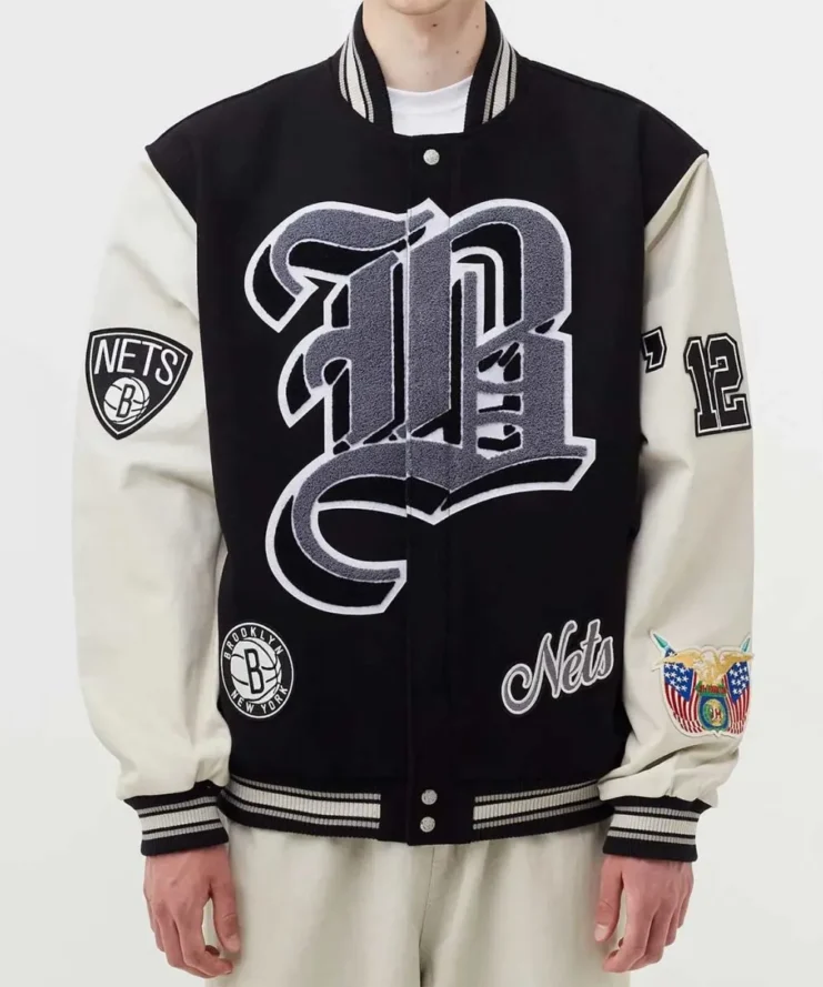 Brooklyn Nets 12 Letterman Black Wool And Leather Jacket