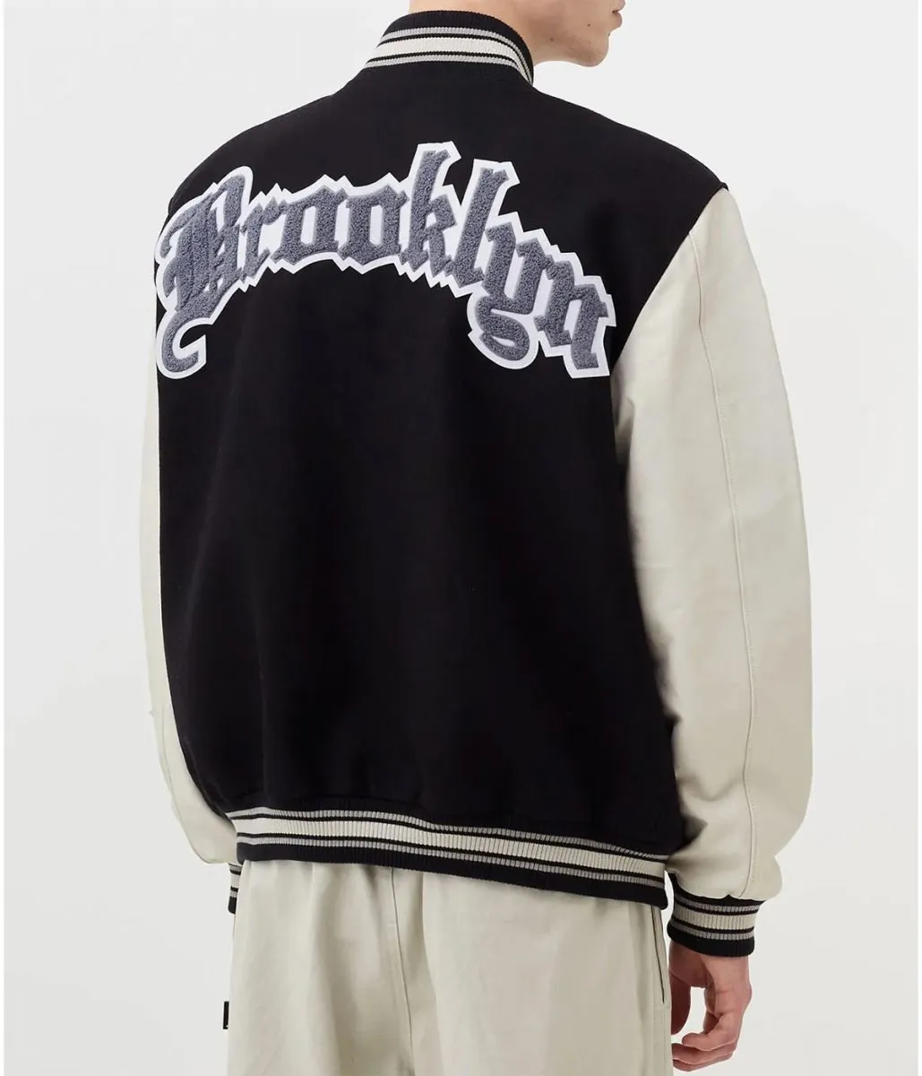 Brooklyn Nets 12 Letterman Black Wool And Leather Jacket Bacl