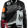 Brooklyn Nets Amalia Leather Black Varsity Jacket