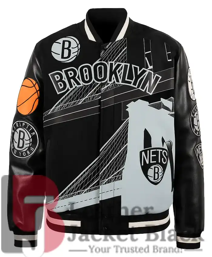 Brooklyn Nets Amalia Leather Black Varsity Jacket