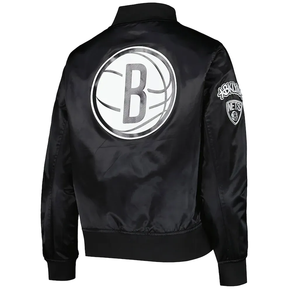 Brooklyn Nets Black Classics Satin Jacket Back