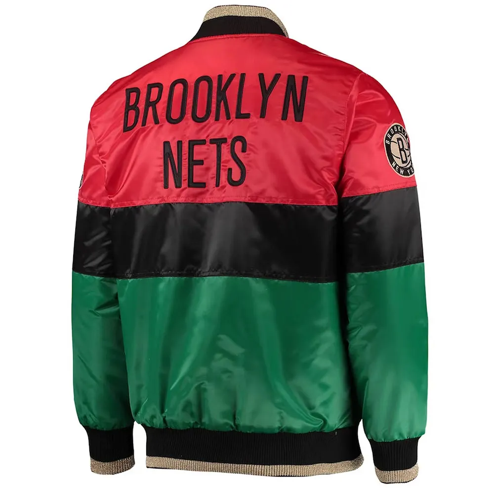 Brooklyn Nets Black History Month 75th Anniversary Satin Jacket Back