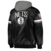Brooklyn Nets Black Satin Jacket With Gray Hood Back