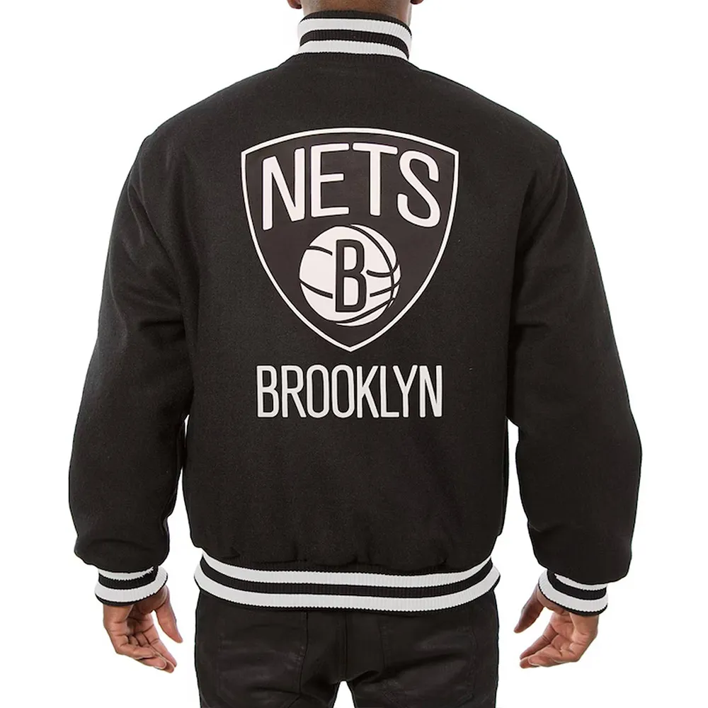 Brooklyn Nets Black Varsity Wool Jacket Back