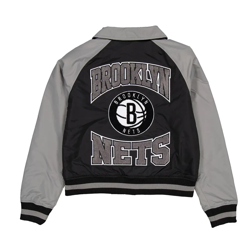 Brooklyn Nets Black And Gray Throwback Jacket Back