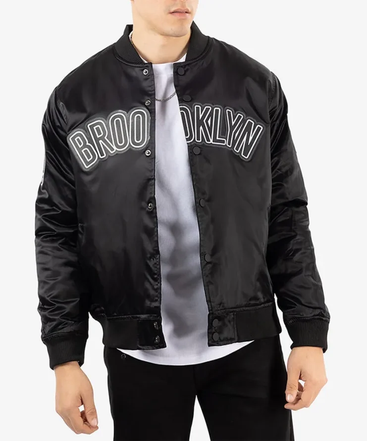 Brooklyn Nets Bomber Black Satin Jacket