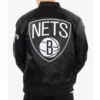 Brooklyn Nets Bomber Black Satin Jacket Back