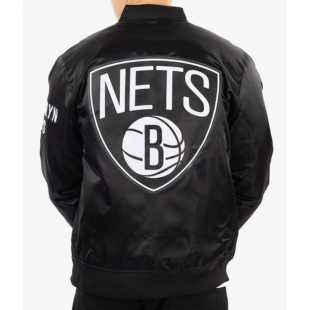 Brooklyn Nets Bomber Black Satin Jacket Back