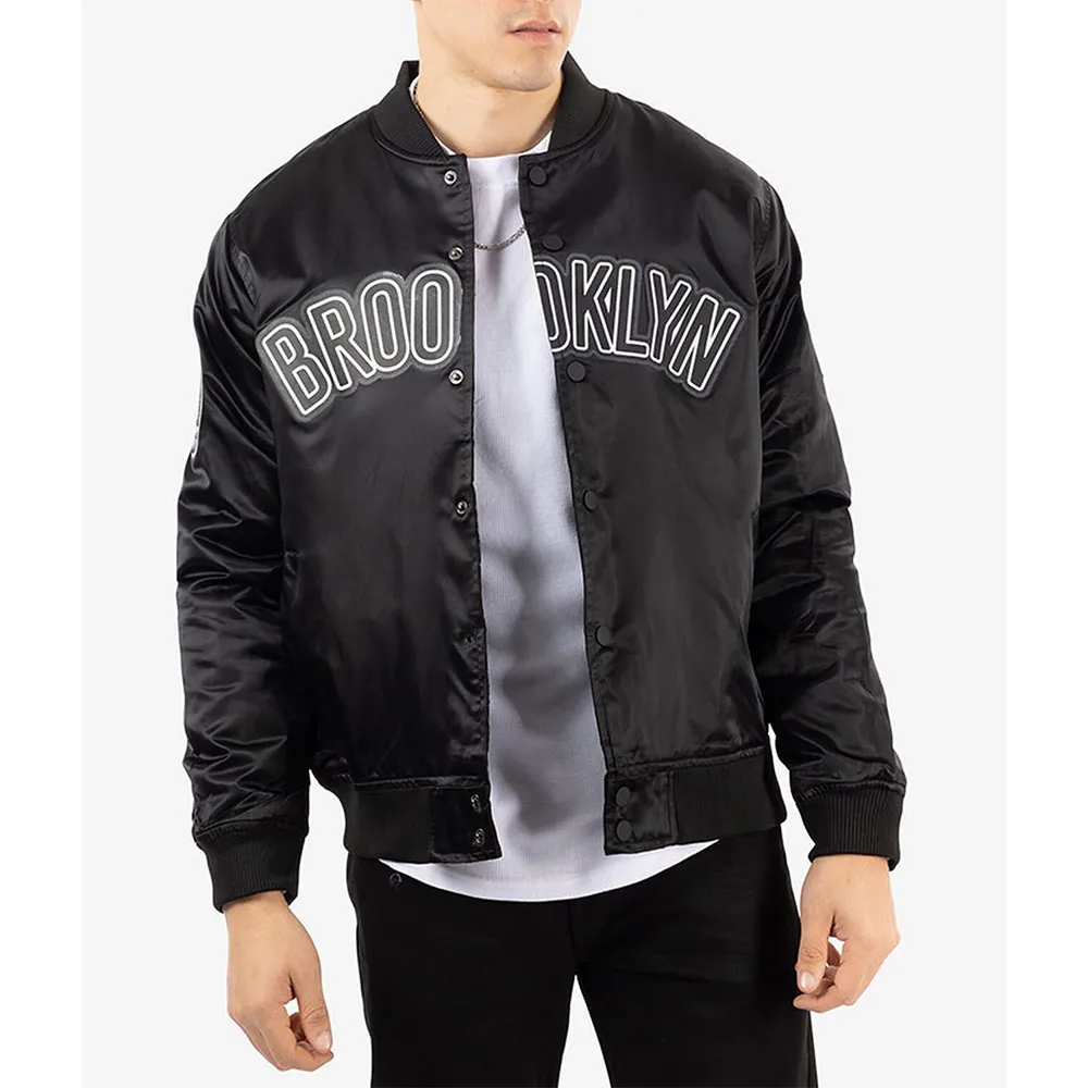 Brooklyn Nets Bomber Black Satin Jacket