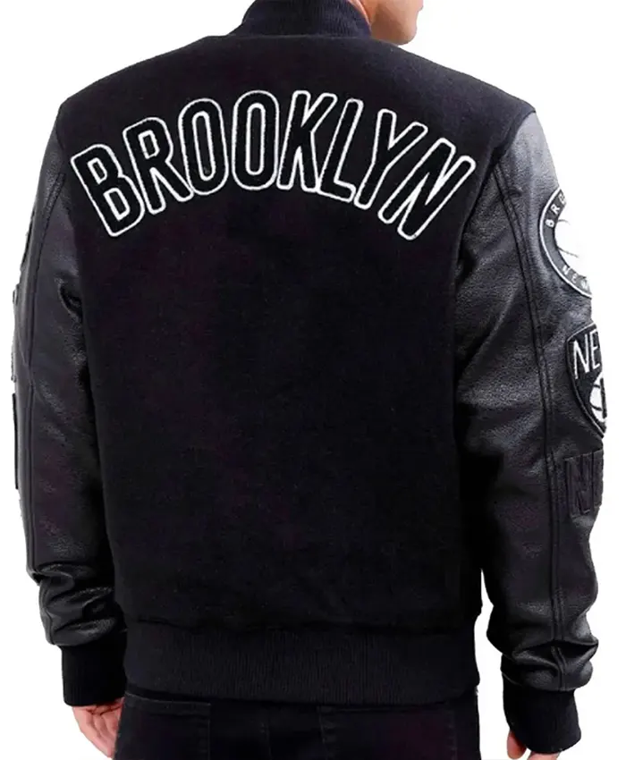 Brooklyn Nets Bomber Varsity Black Jacket Back