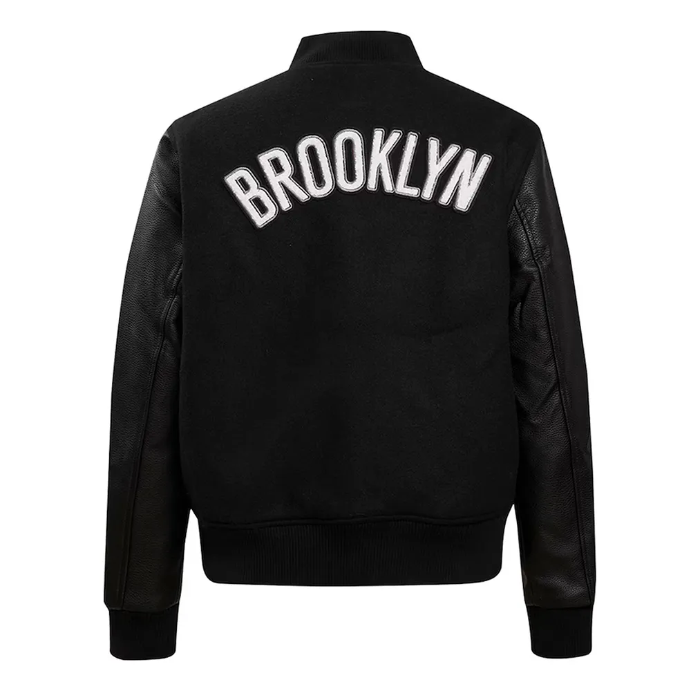 Brooklyn Nets Classic Varsity Wool Leather Jacket Back