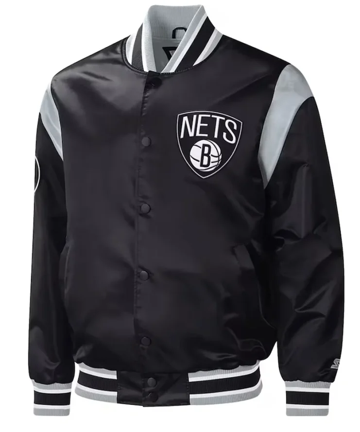 Brooklyn Nets Force Play Varsity Black Satin Jacket