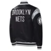 Brooklyn Nets Force Play Varsity Black Satin Jacket Back