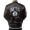 Brooklyn Nets Full Snap Bomber Black Jacket Back