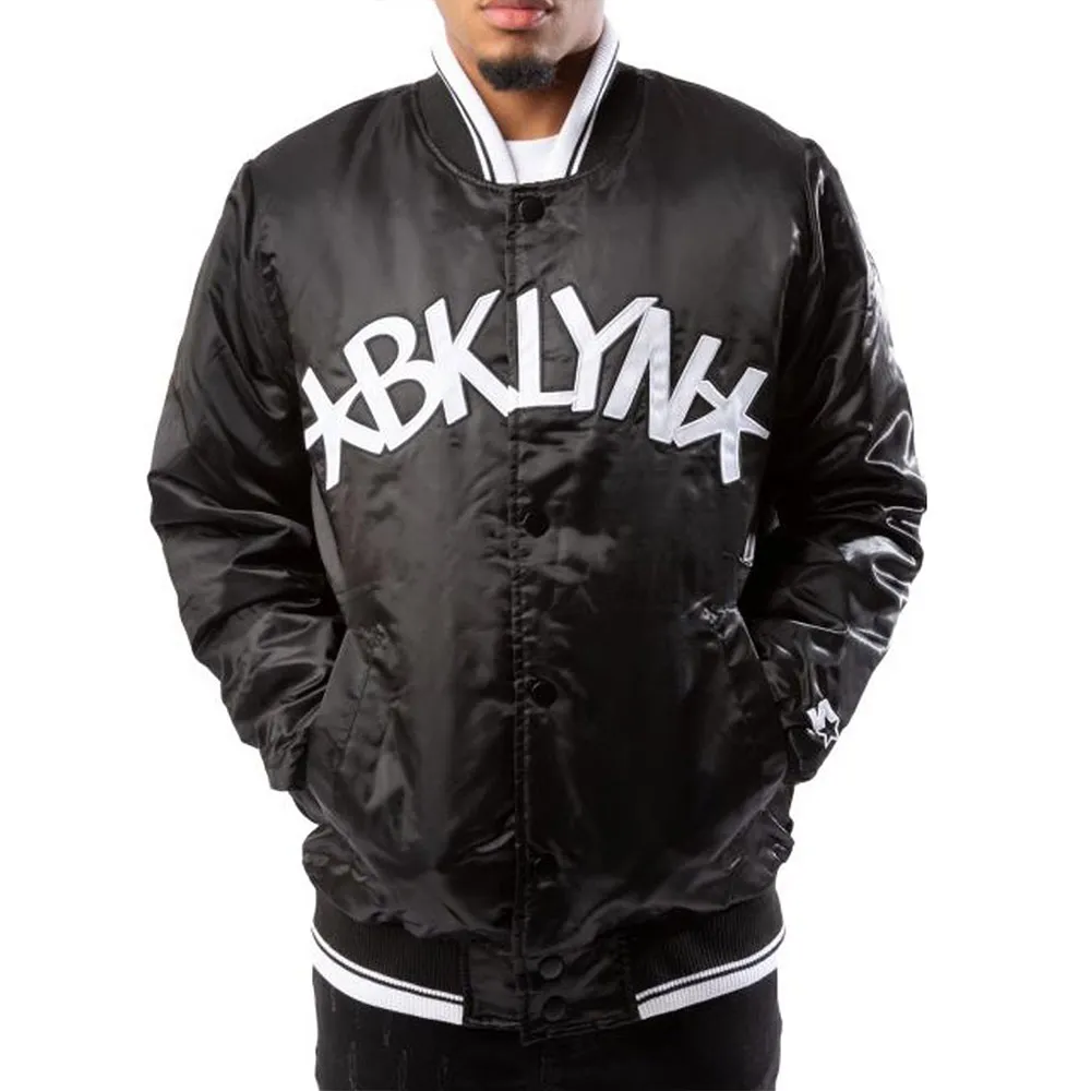 Brooklyn Nets Full Snap Bomber Black Jacket