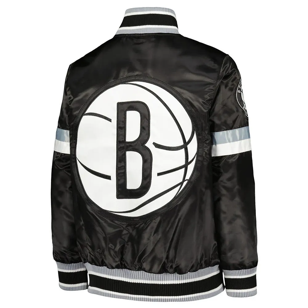 Brooklyn Nets Home Game Black Satin Jacket Back