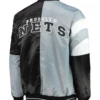Brooklyn Nets Leader Satin Gray Black Color Block Jacket Back