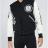 Brooklyn Nets Logo Black And White Letterman Jacket