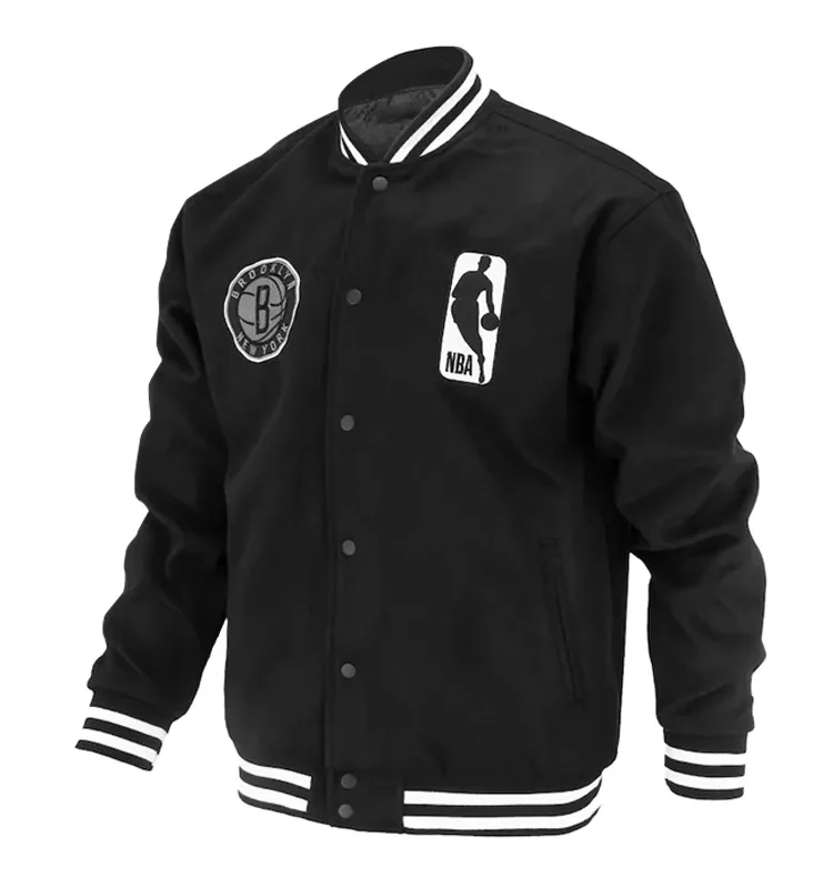 Brooklyn Nets Logoman Shadow Black Varsity Jacket