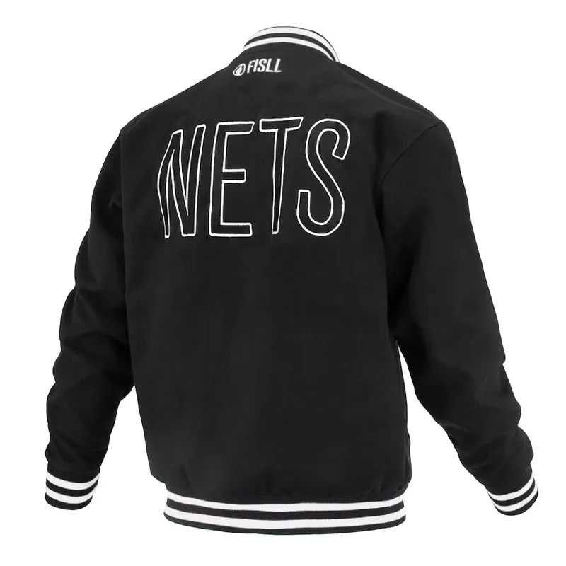 Brooklyn Nets Logoman Shadow Black Varsity Jacket Back