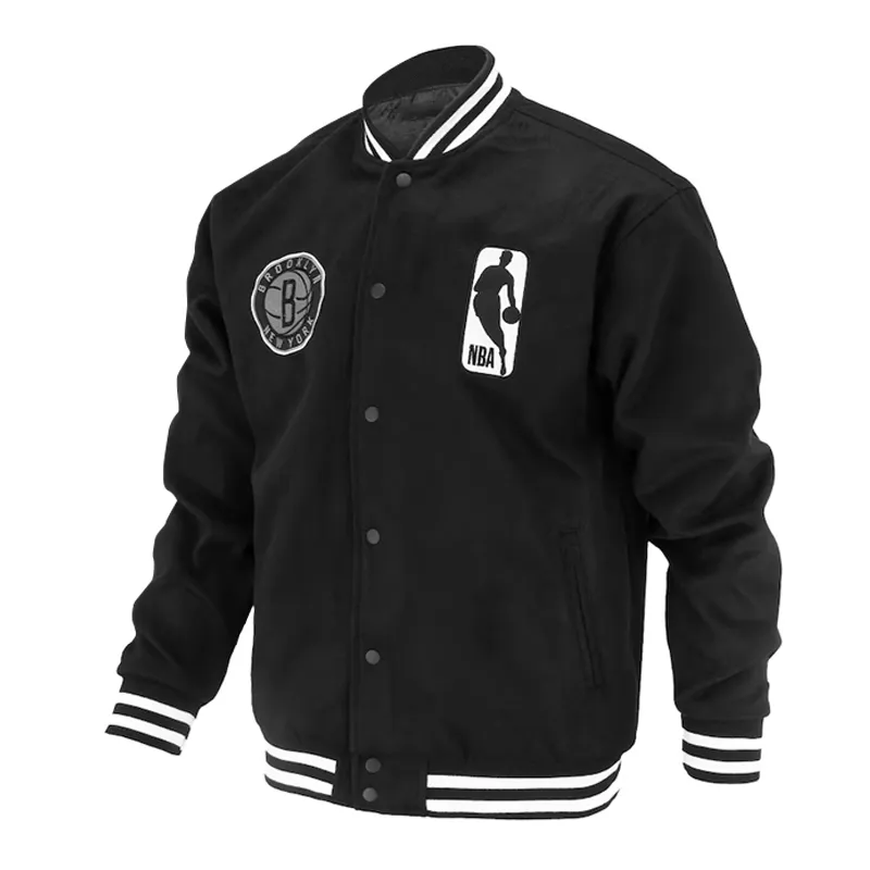 Brooklyn Nets Logoman Shadow Black Varsity Jacket