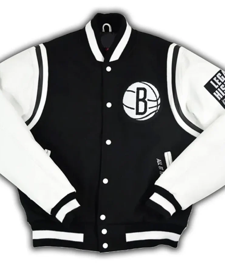 Brooklyn Nets Motto Black And White Varsity Jacket