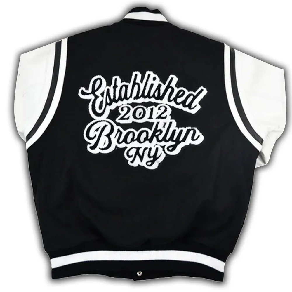 Brooklyn Nets Motto Black And White Varsity Jacket Back