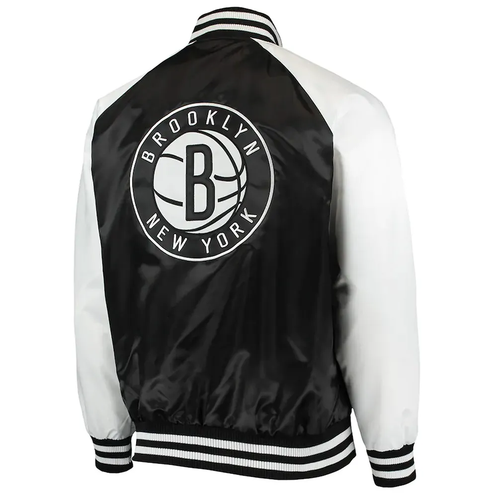 Brooklyn Nets Point Guard Black White Satin Jacket Back