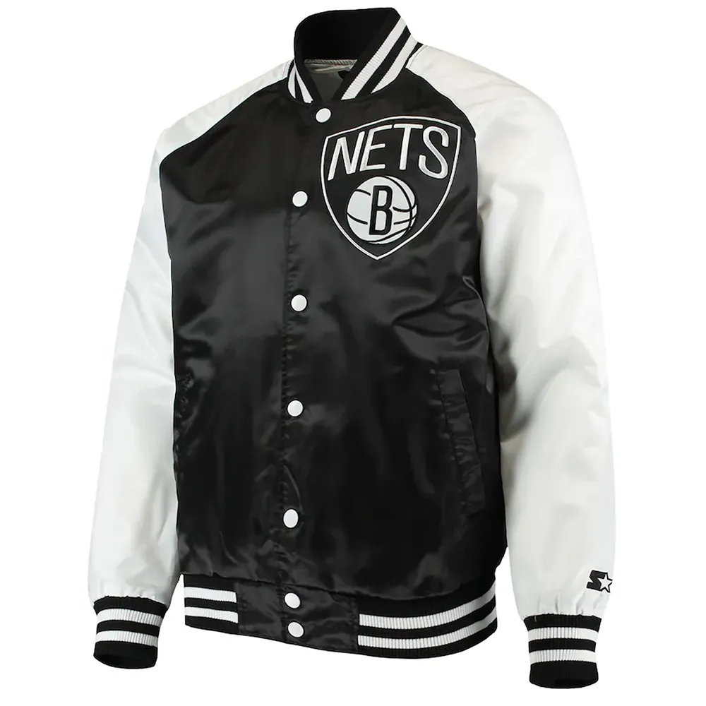 Brooklyn Nets Point Guard Black White Satin Jacket