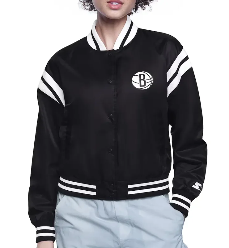 Brooklyn Nets Printed Logo Varsity Satin Jacket
