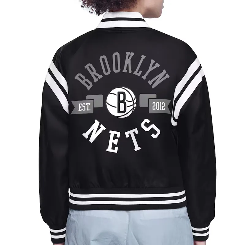Brooklyn Nets Printed Logo Varsity Satin Jacket Back