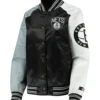 Brooklyn Nets Reliever Raglan Full Snap Satin Black And Gray Jacket