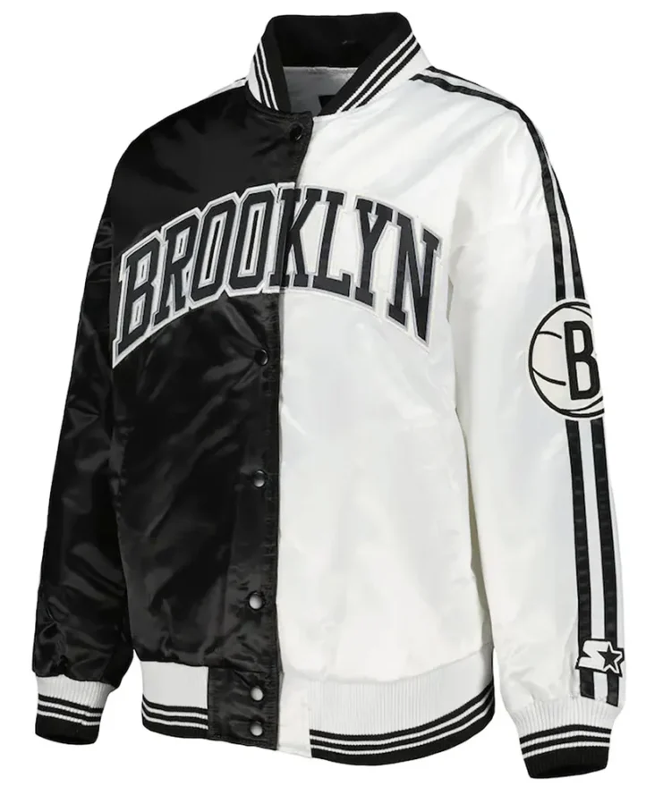 Brooklyn Nets Split Colorblock Black And White Satin Jacket