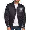 Brooklyn Nets Stitch Applique Black Satin Jacket