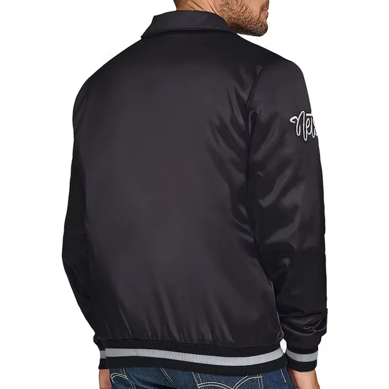 Brooklyn Nets Stitch Applique Black Satin Jacket Back
