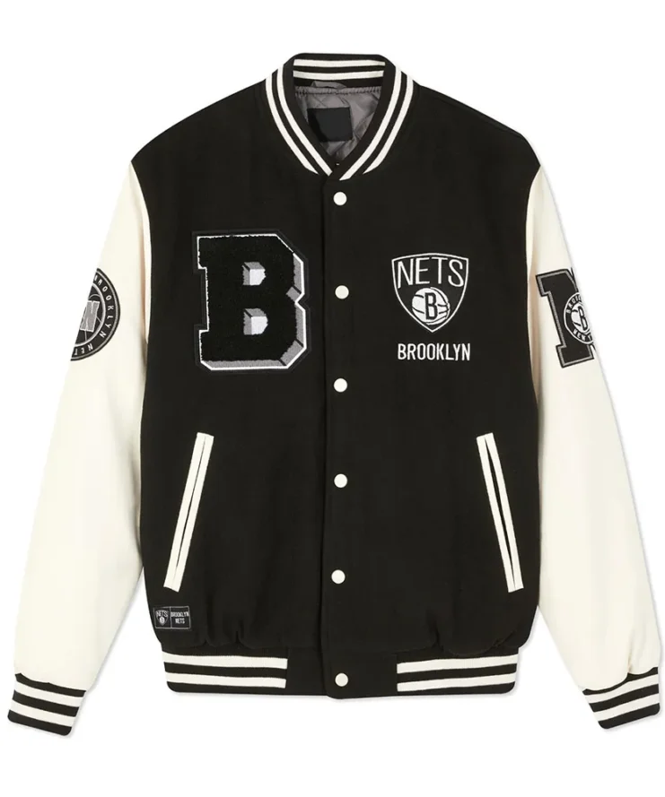 Brooklyn Nets Varsity Black And Off White Jacket