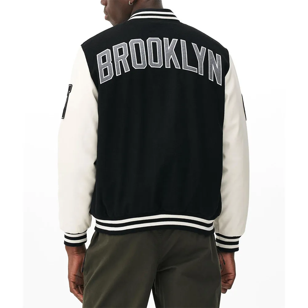 Brooklyn Nets Varsity Black And Off White Jacket Back