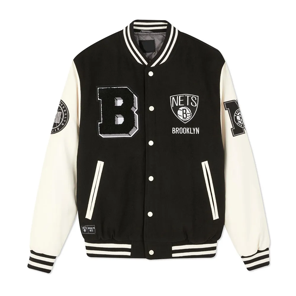 Brooklyn Nets Varsity Black And Off White Jacket